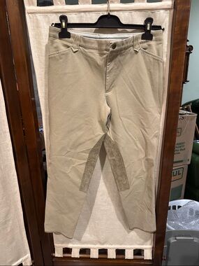 Women's Beige Cropped Ankle Riding-Detail Pants